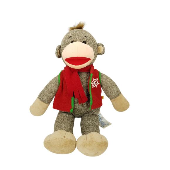 Build A Bear Nick Boy Sock Monkey Plush Red Scarf Sweater Vest Stuffed Toy 2013 - Picture 1 of 10